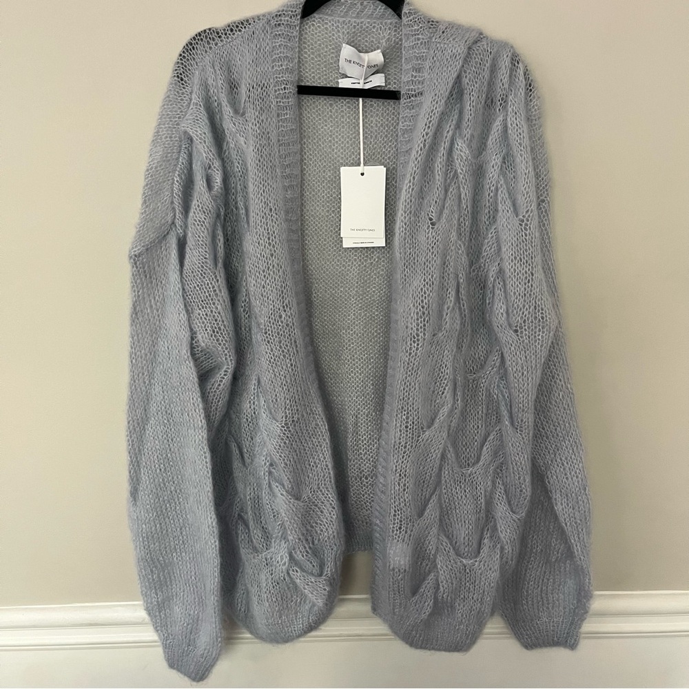 NWT Knotty Ones twisted Erik mohair silk blend blue gray cardigan sweater XL
